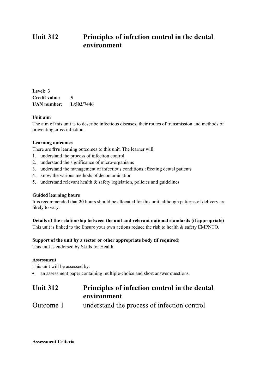 Unit 312Principles of Infection Control in the Dental Environment