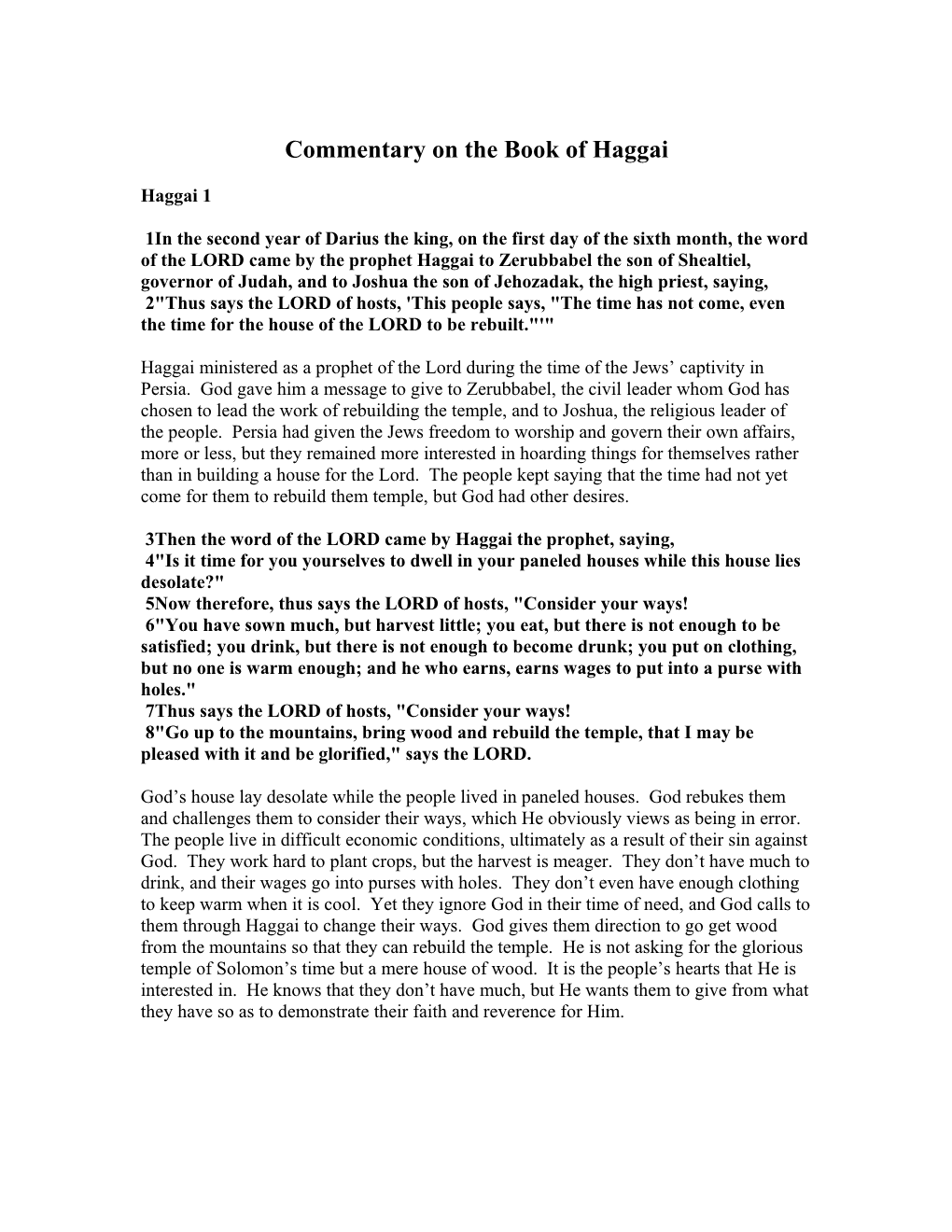 Commentary on the Book of Haggai