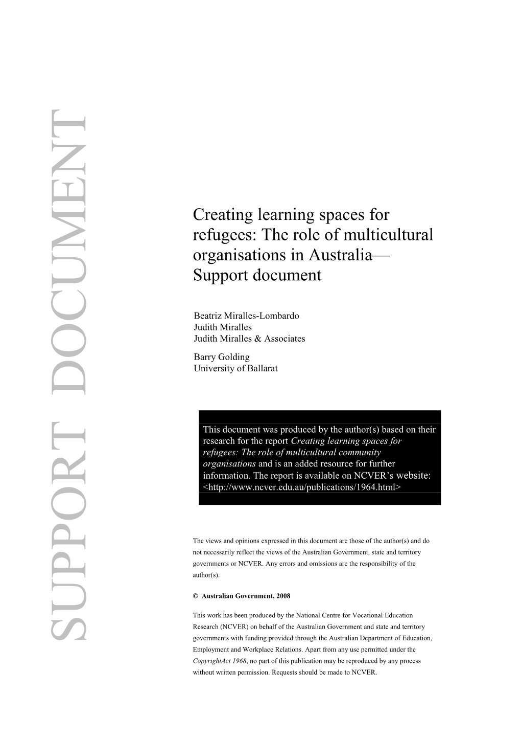 Creating Learning Spaces for Refugees: Support Document