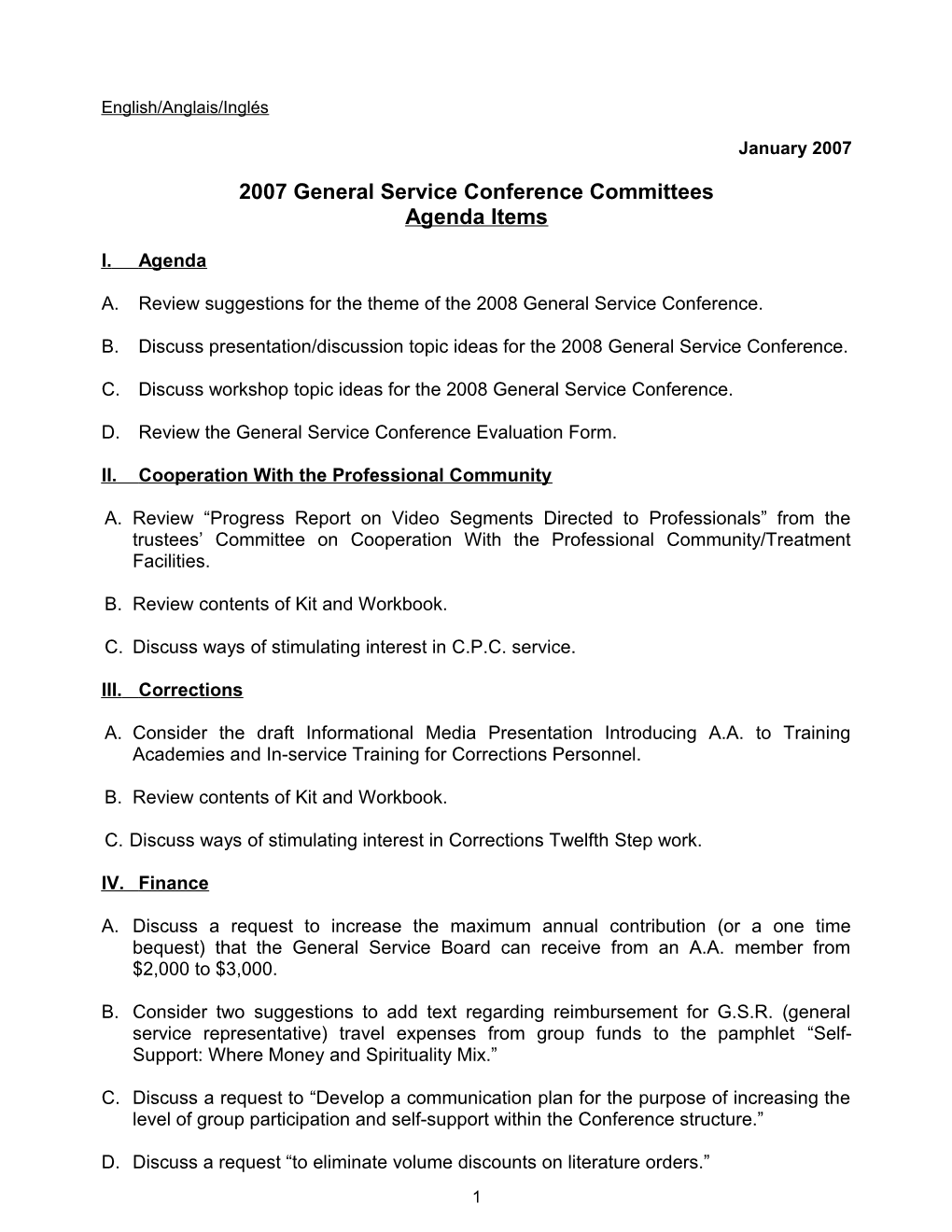 2007 General Service Conference Committees