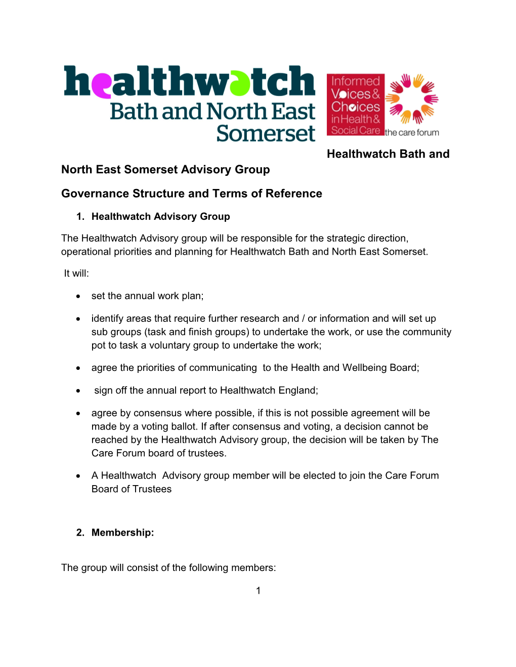 Healthwatchbath and North East Somerset Advisory Group