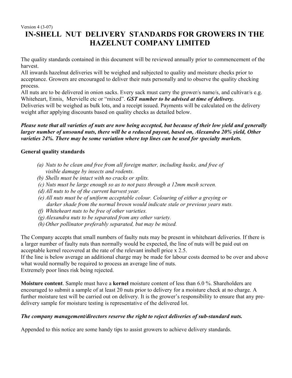 Discussion Document for the Hazelnut Company Agm 30/6/02