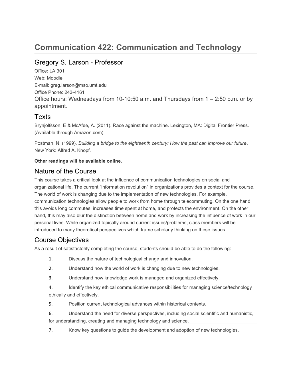 Communication 422: Communication and Technology