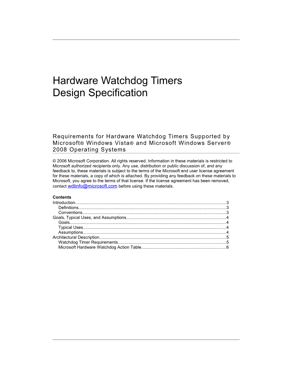 Microsoft Hardware Watchdog Timers Design Specification
