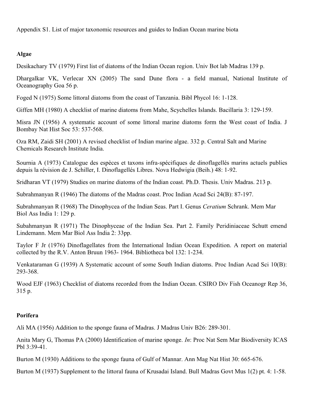 Desikachary TV (1979) First List of Diatoms of the Indian Ocean Region.Univbot Lab Madras 139 P