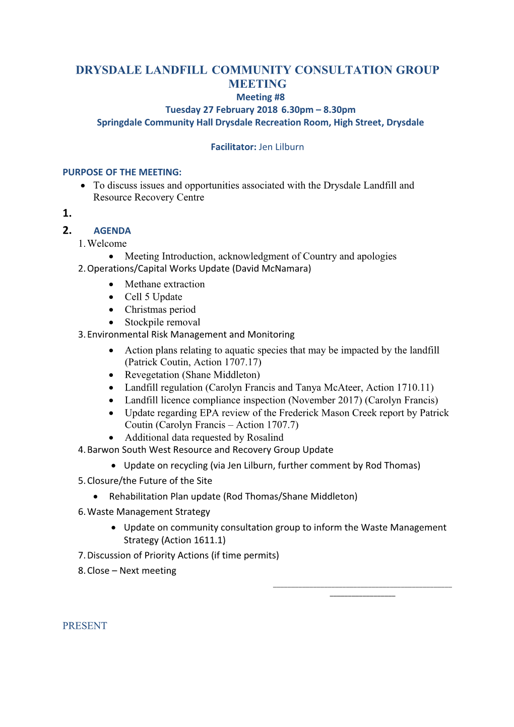 Drysdale Landfill Community Consultation Group Meeting