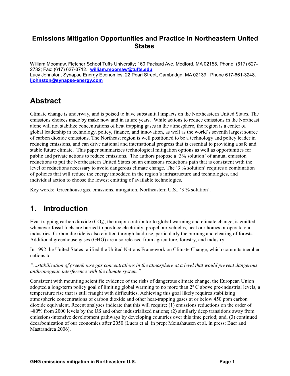 Emissions Mitigation Opportunities and Practice in Northeastern United States