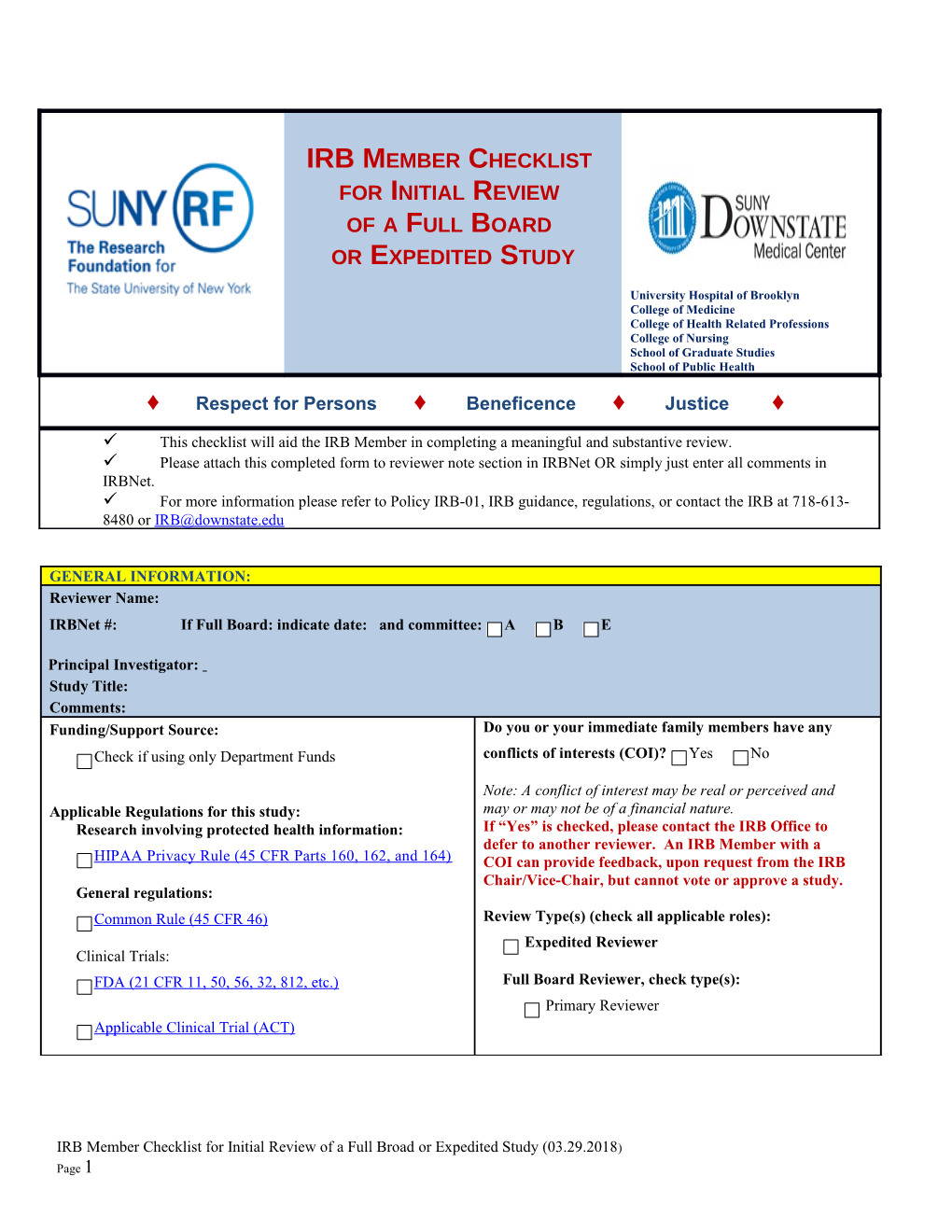 IRB Member Checklist for Initial Review of a Full Broad Or Expedited Study (03.29.2018)