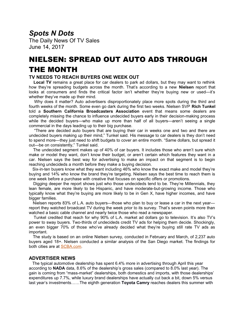Nielsen: Spread out Auto Ads Through the Month
