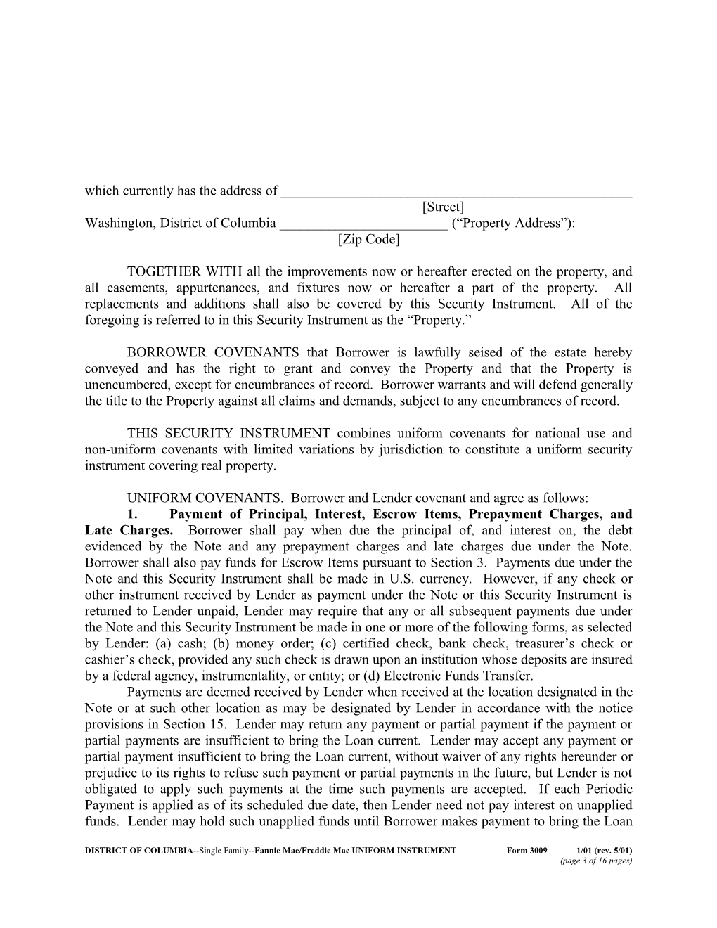 District of Columbia Deed of Trust