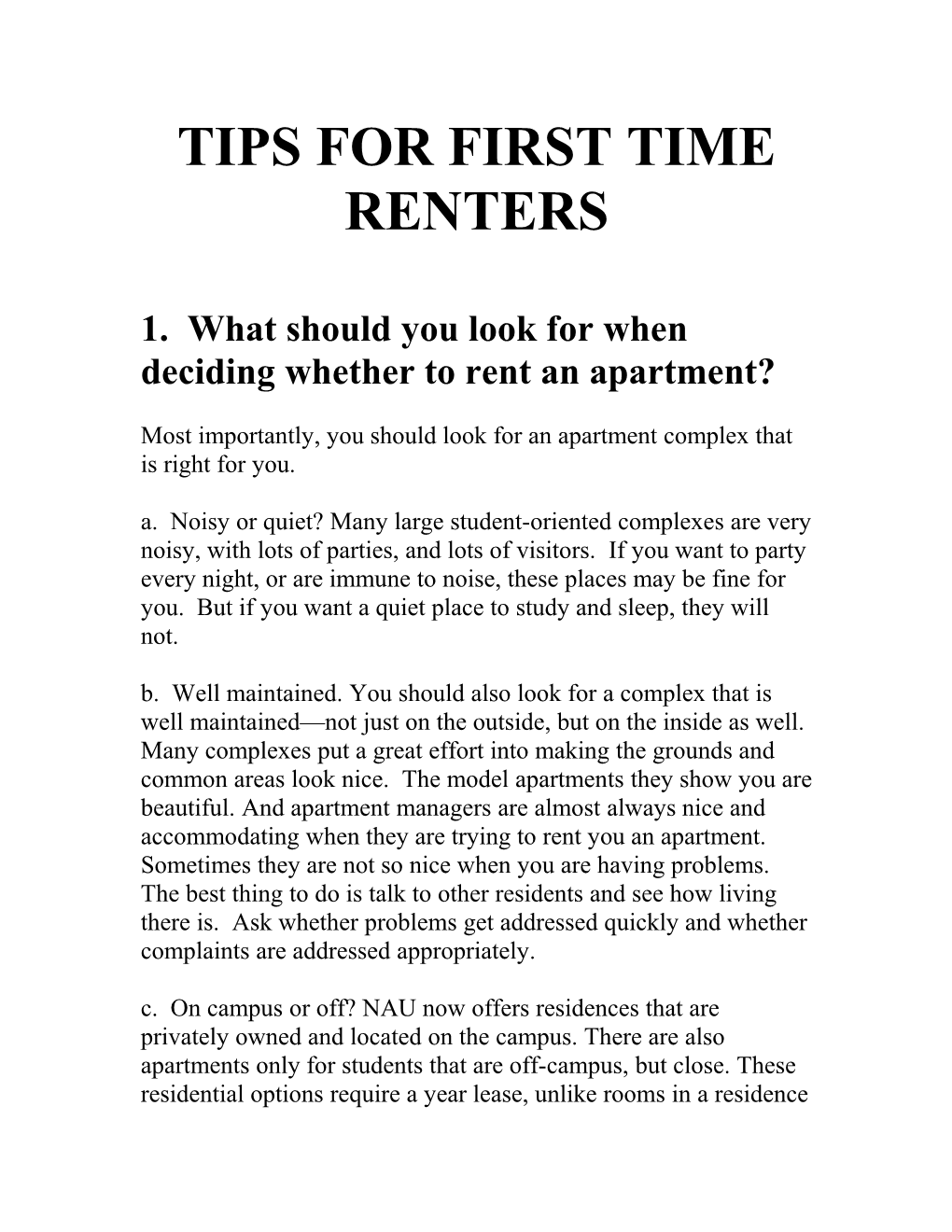 Tips for First Time Renters