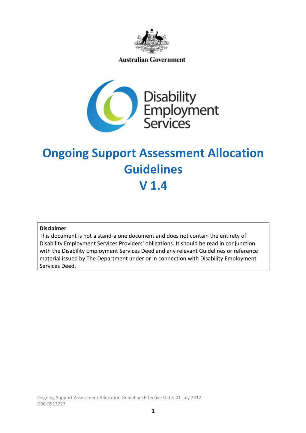 Ongoing Support Assessment Allocation Guidelines