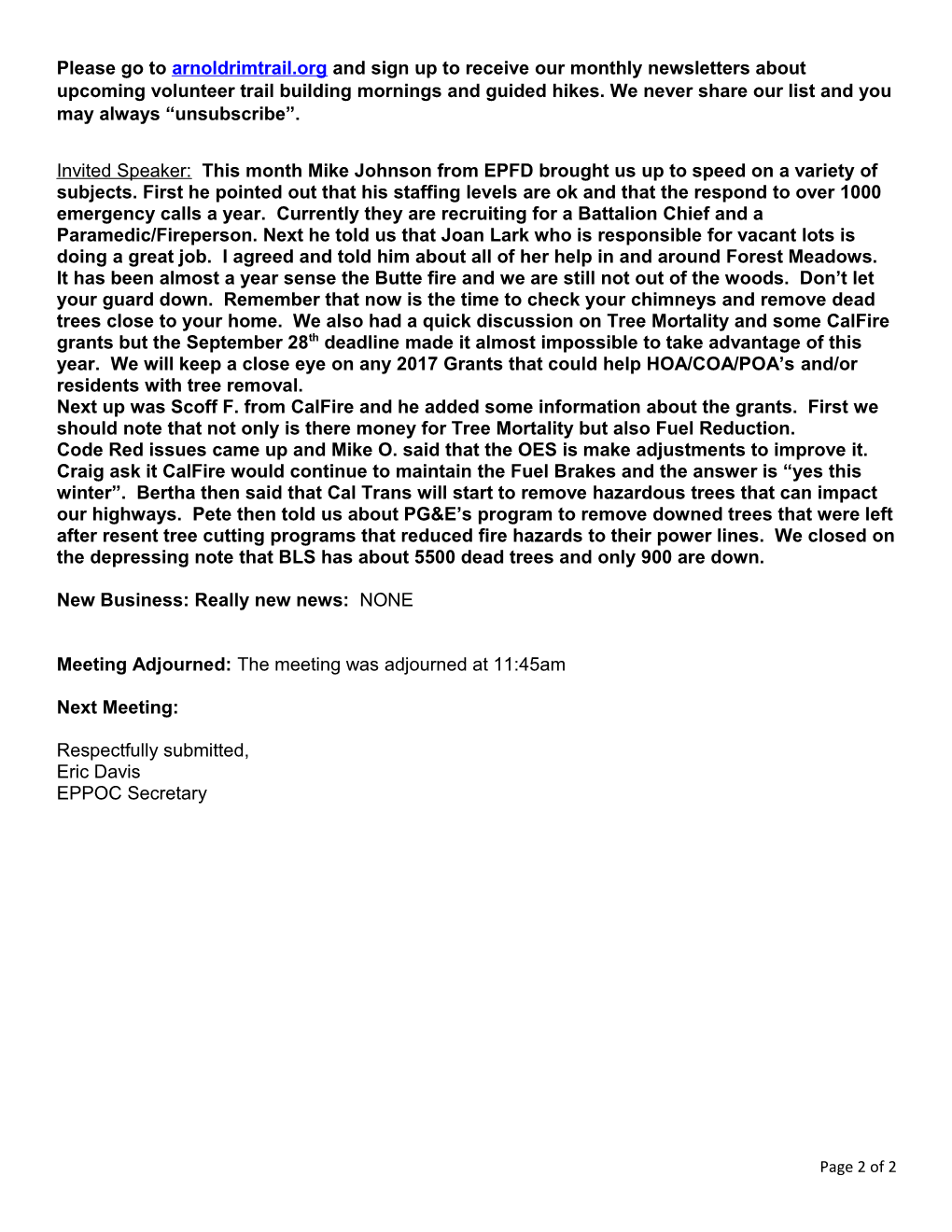Ebbetts Pass Property Owners Council Minutes