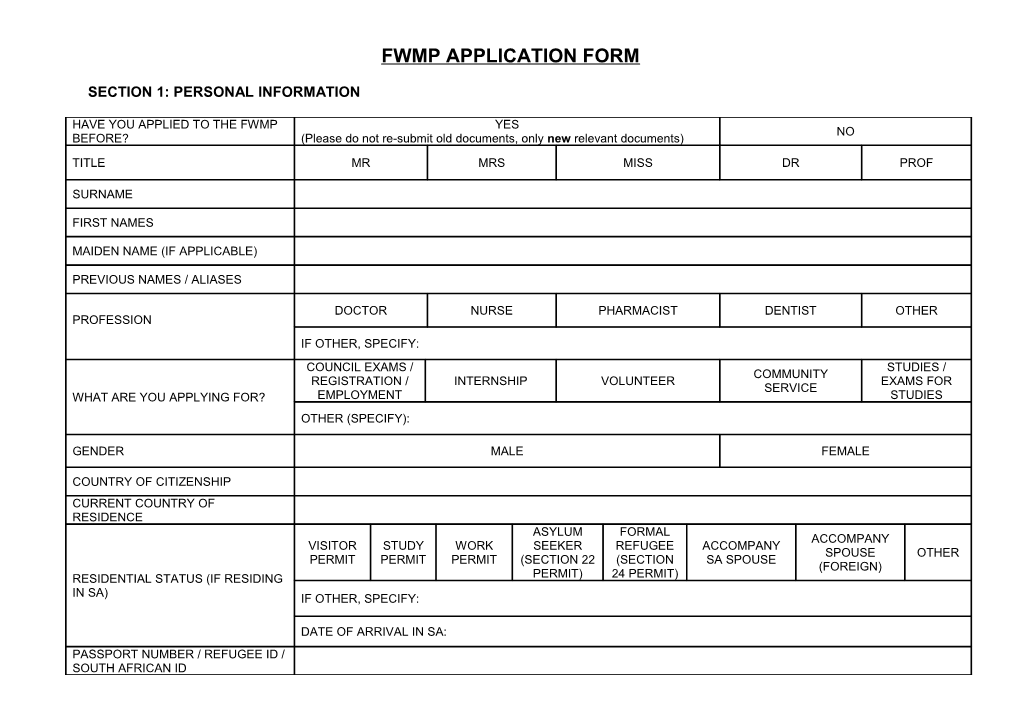 Fwmp Application Form