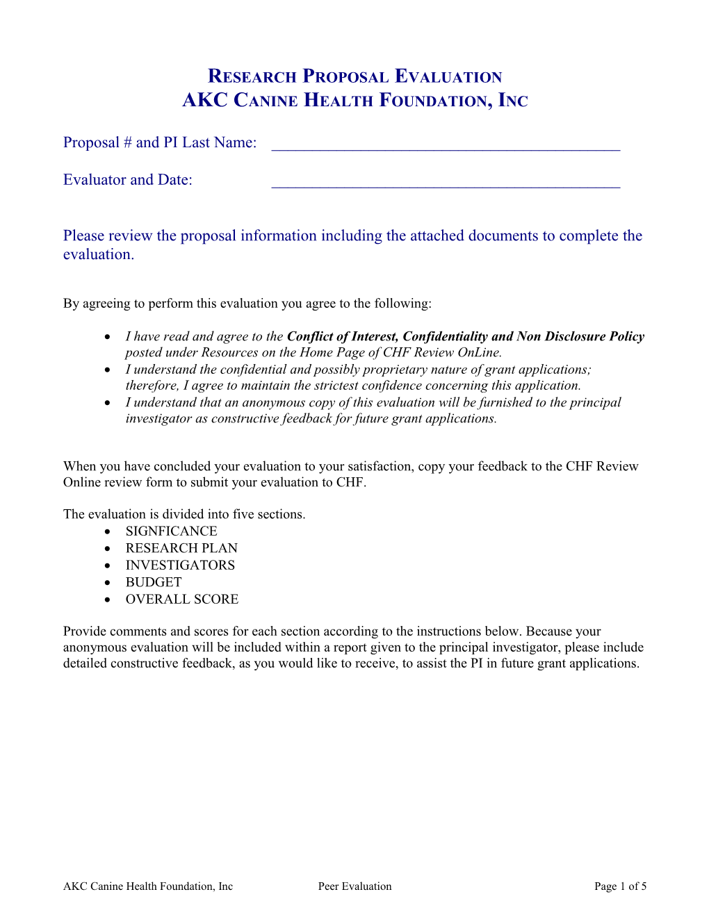 Research Grant Application Evaluation Form