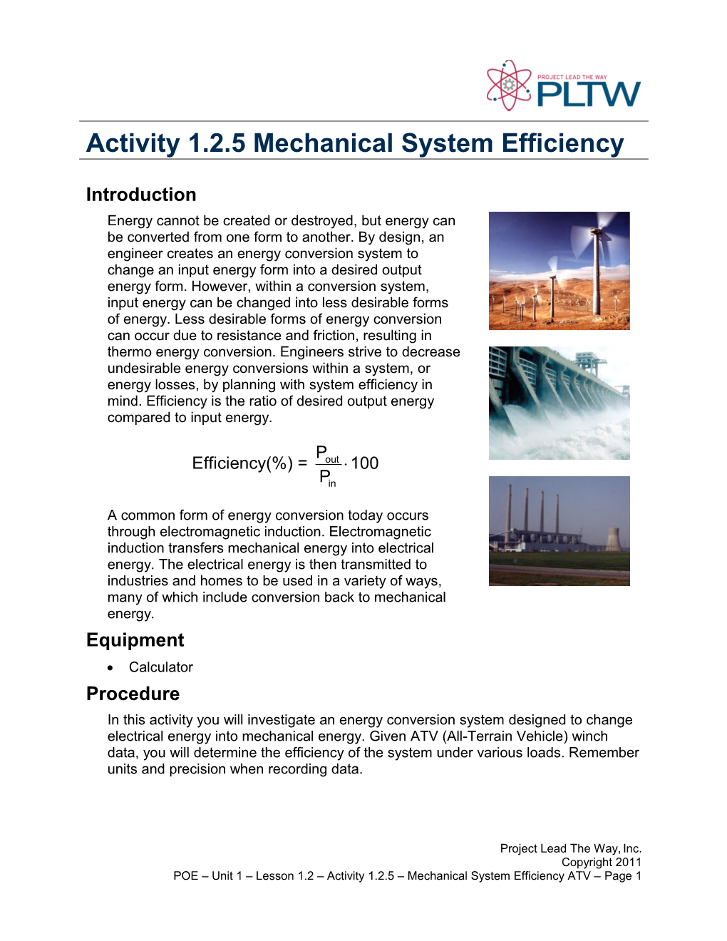Activity 1.2.5 Mechanical System Efficiency ATV