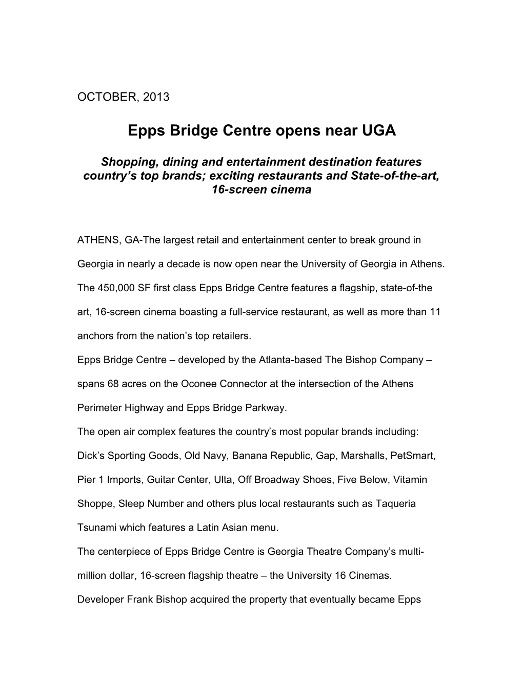 Epps Bridge Centre Opens Near UGA