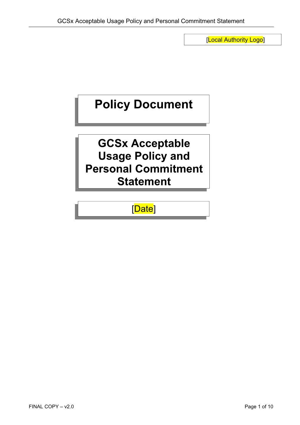 GCSX AUP and Personal Commitment Statement Template