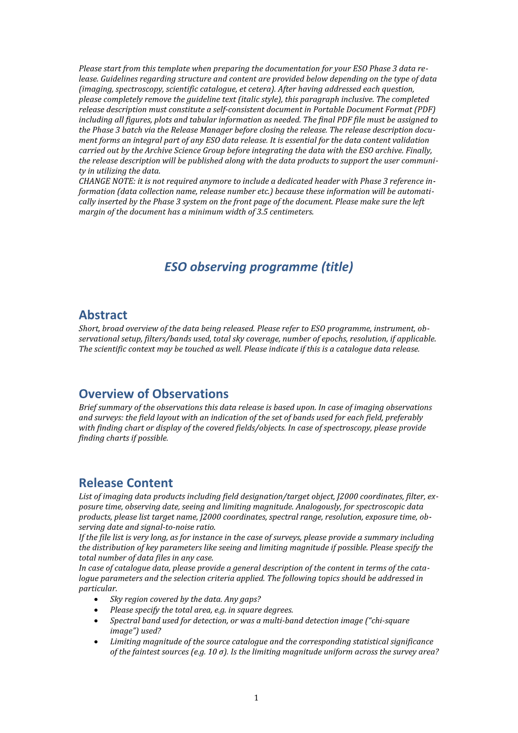 ESO Observing Programme (Title)