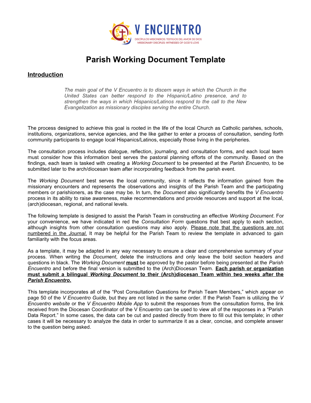 Parish Working Document Template