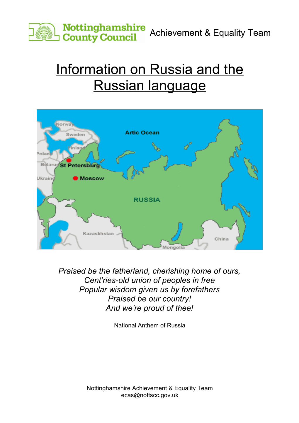 Information on Russia and the Russian Language