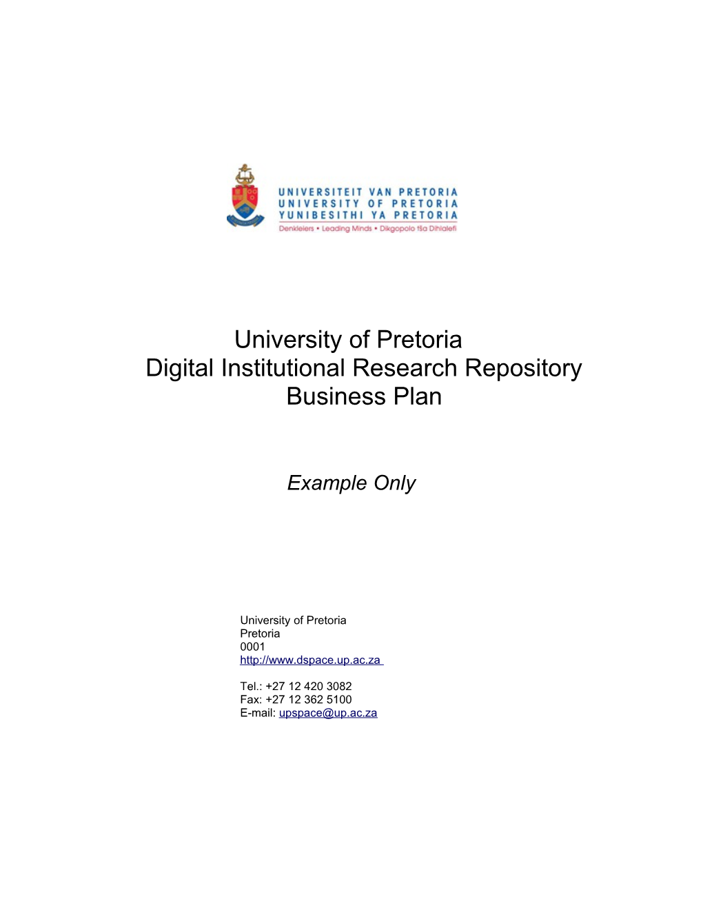 University of Pretoriadigital Institutional Research Repositorybusiness Plan