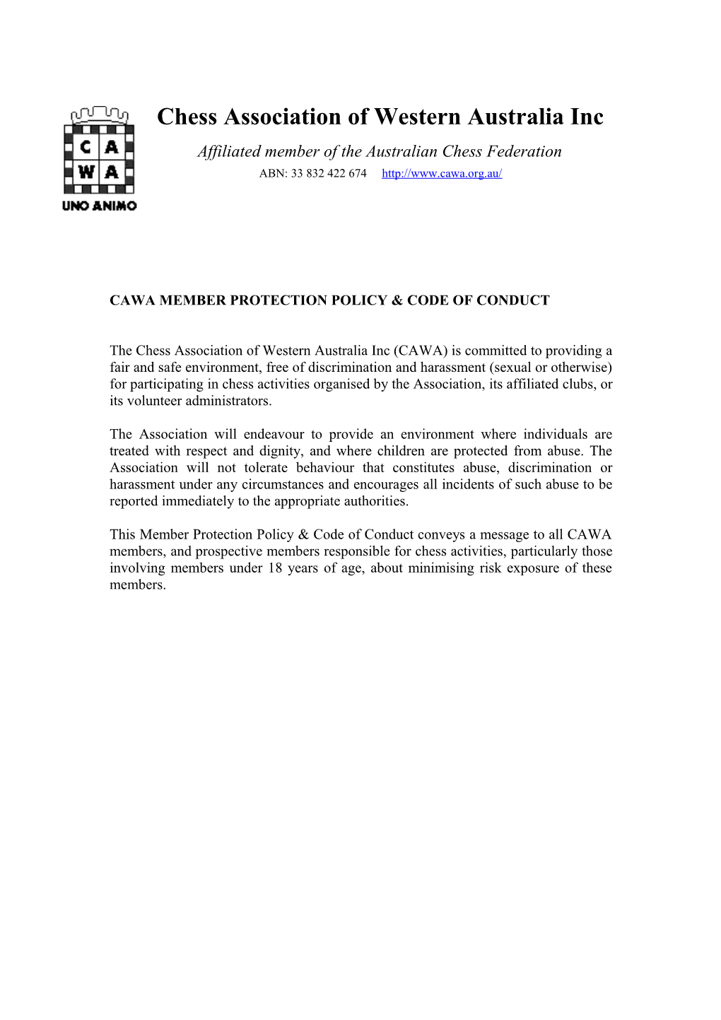 CAWA Member Protection Policy