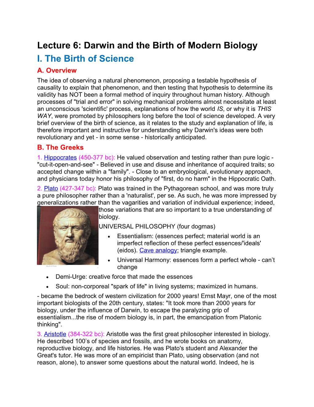Lecture 6: Darwin and the Birth of Modern Biology