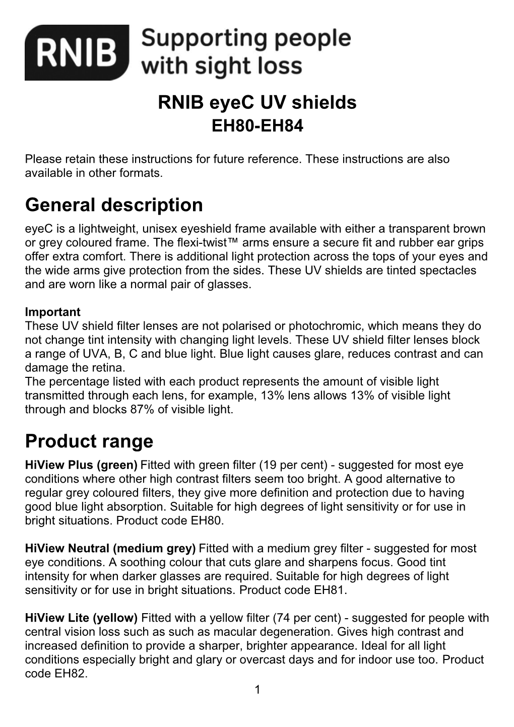 RNIB Eyec UV Shields