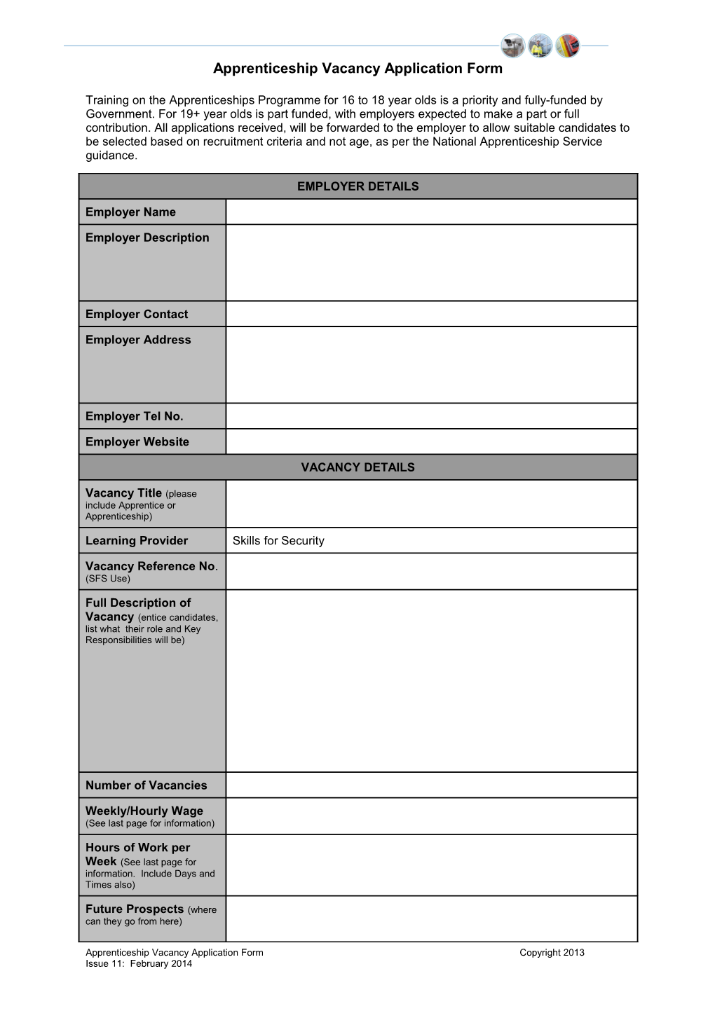 Apprenticeship Vacancy Application Form