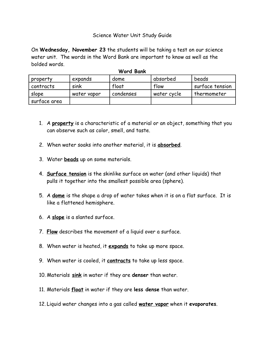 Science Water Unit Study Guide