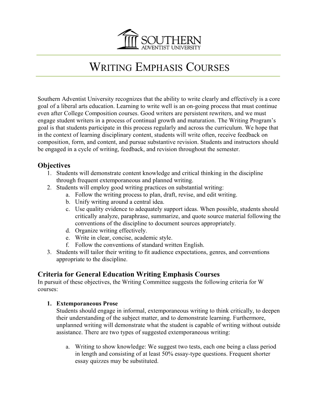 Writing Emphasis Courses