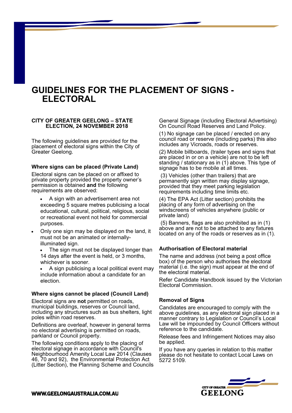 Guidelines for the Placement of Signs - Electoral