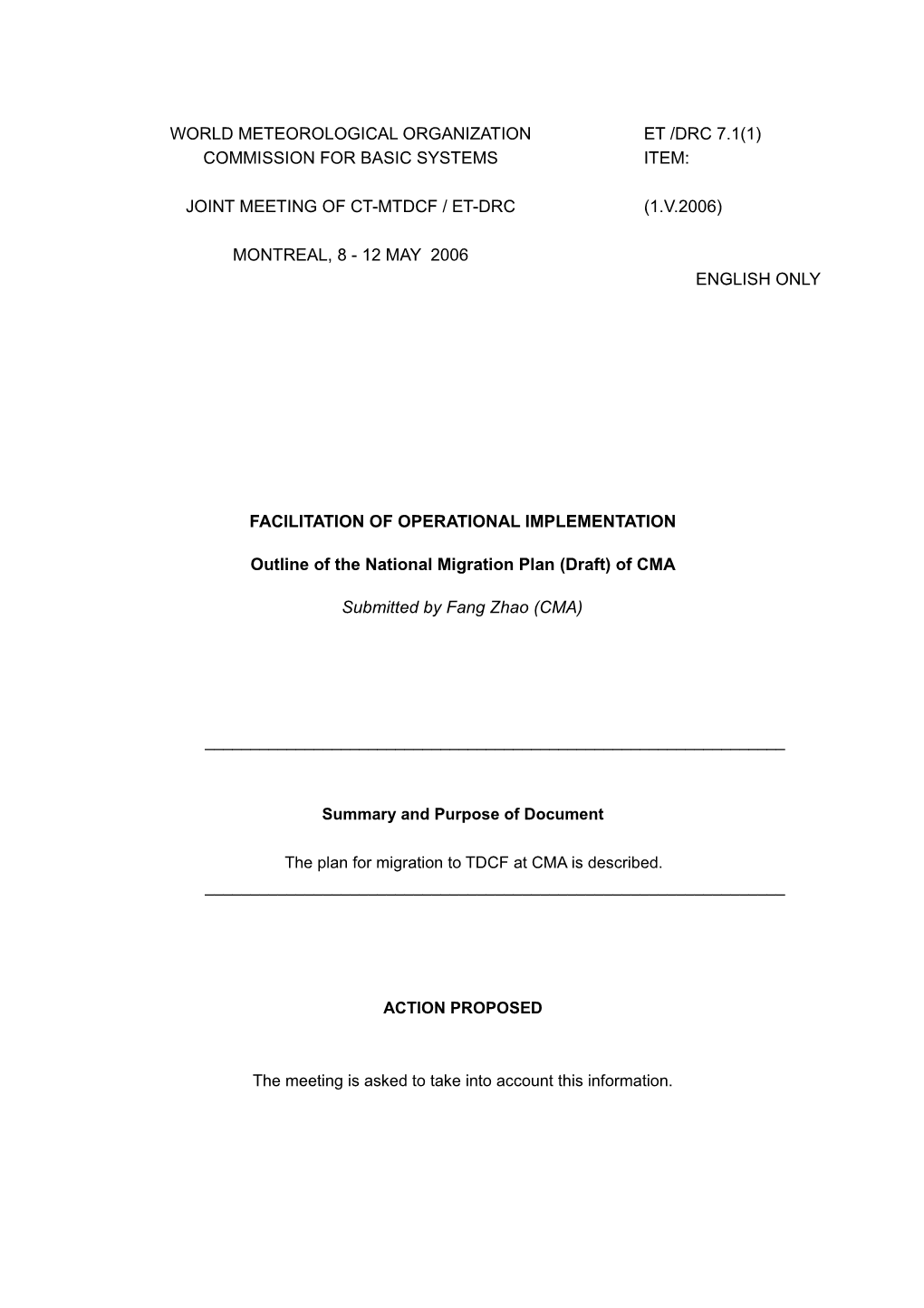 National Migration Plan of CMA