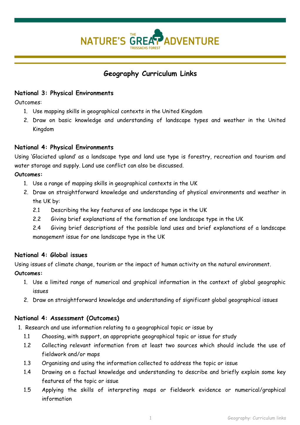 Geography Curriculum Links