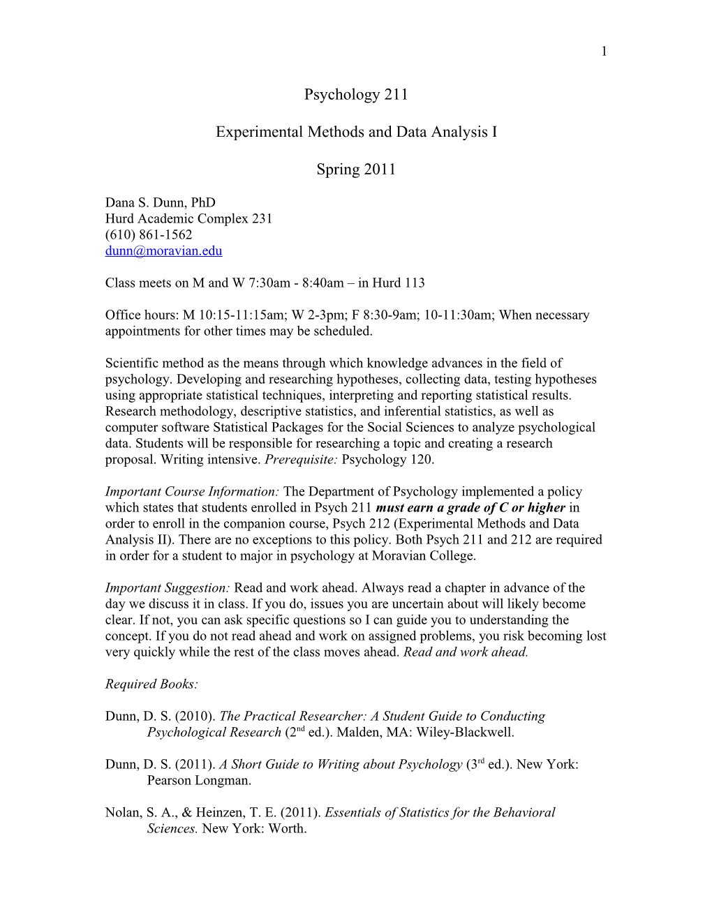 Experimental Methods and Data Analysis I