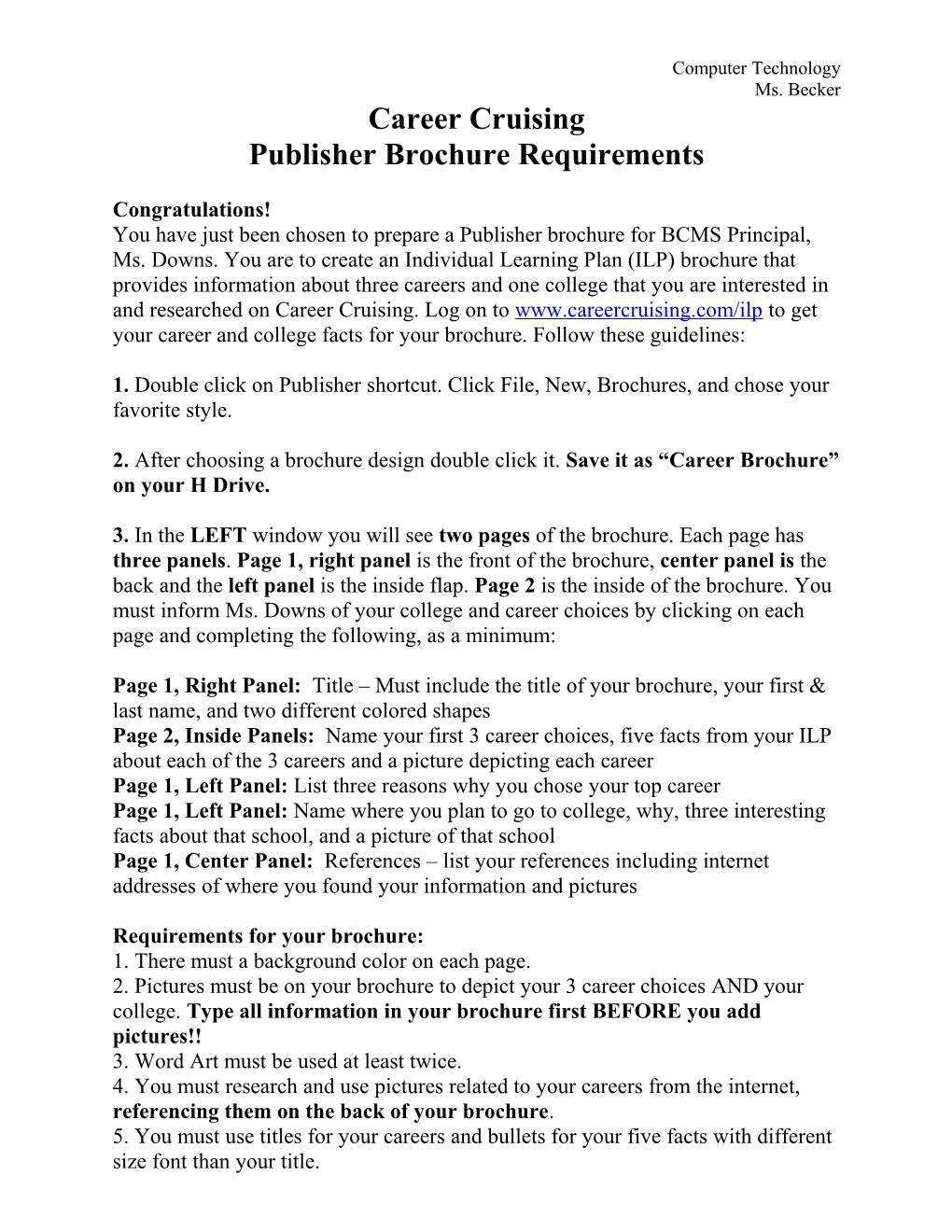 Publisher Brochure Requirements