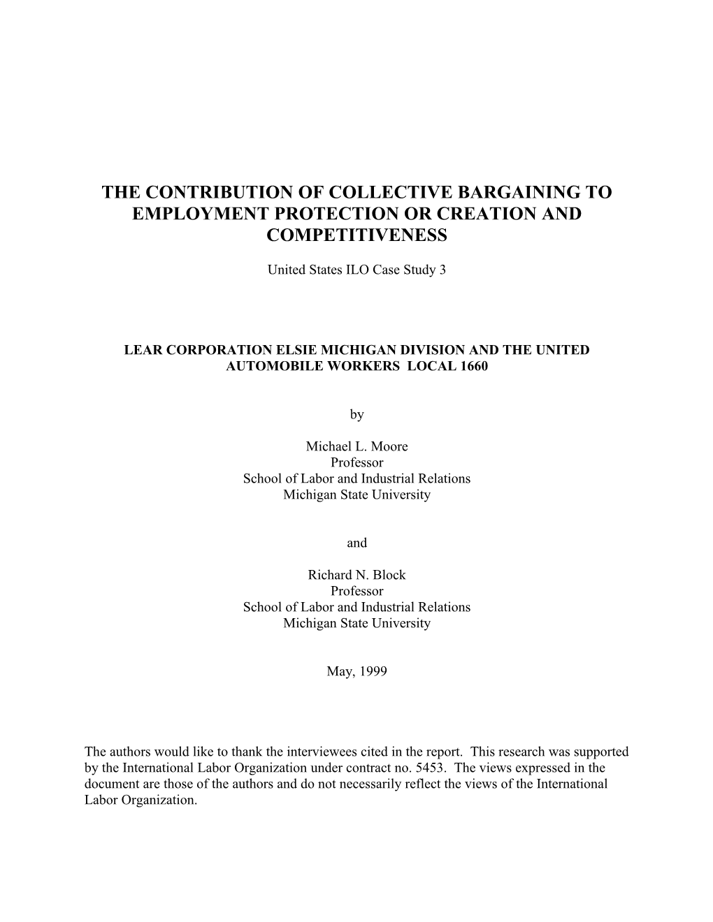 The Contribution of Collective Bargaining to Employment Protection Or Creation And