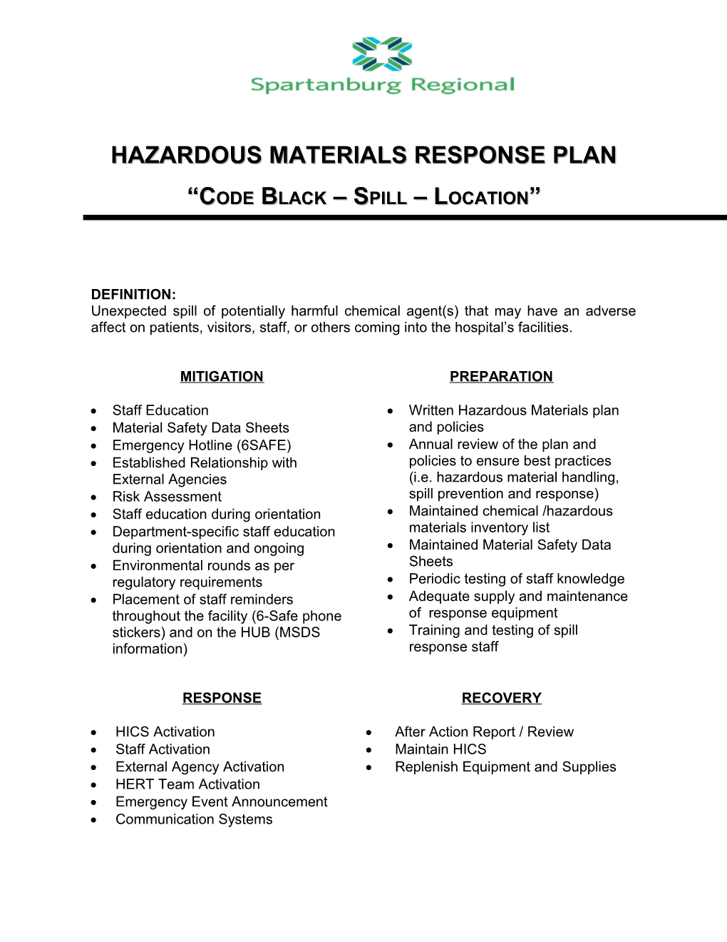 Hazardous Materials Spill Plan