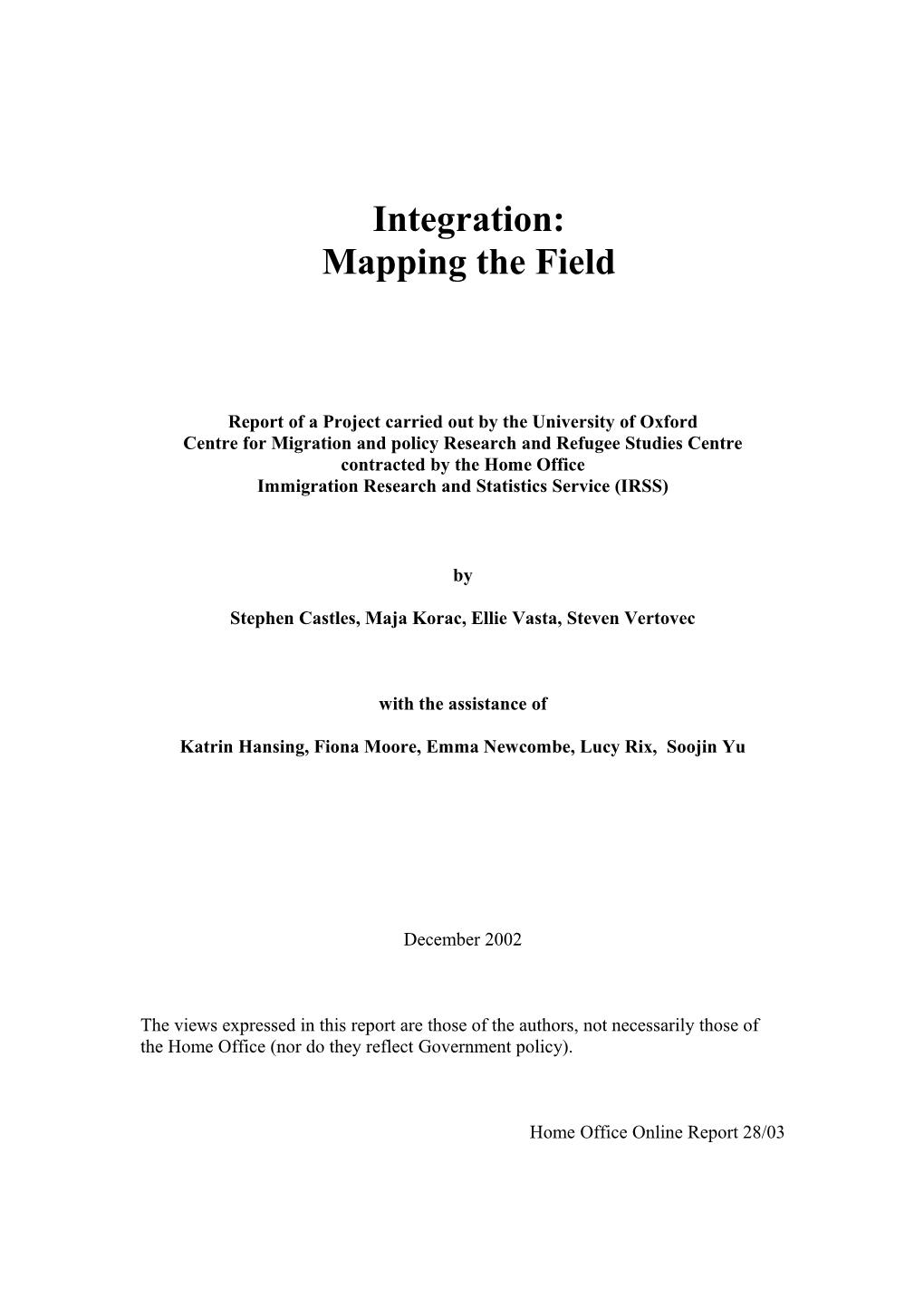 Integration:-Mapping the Field