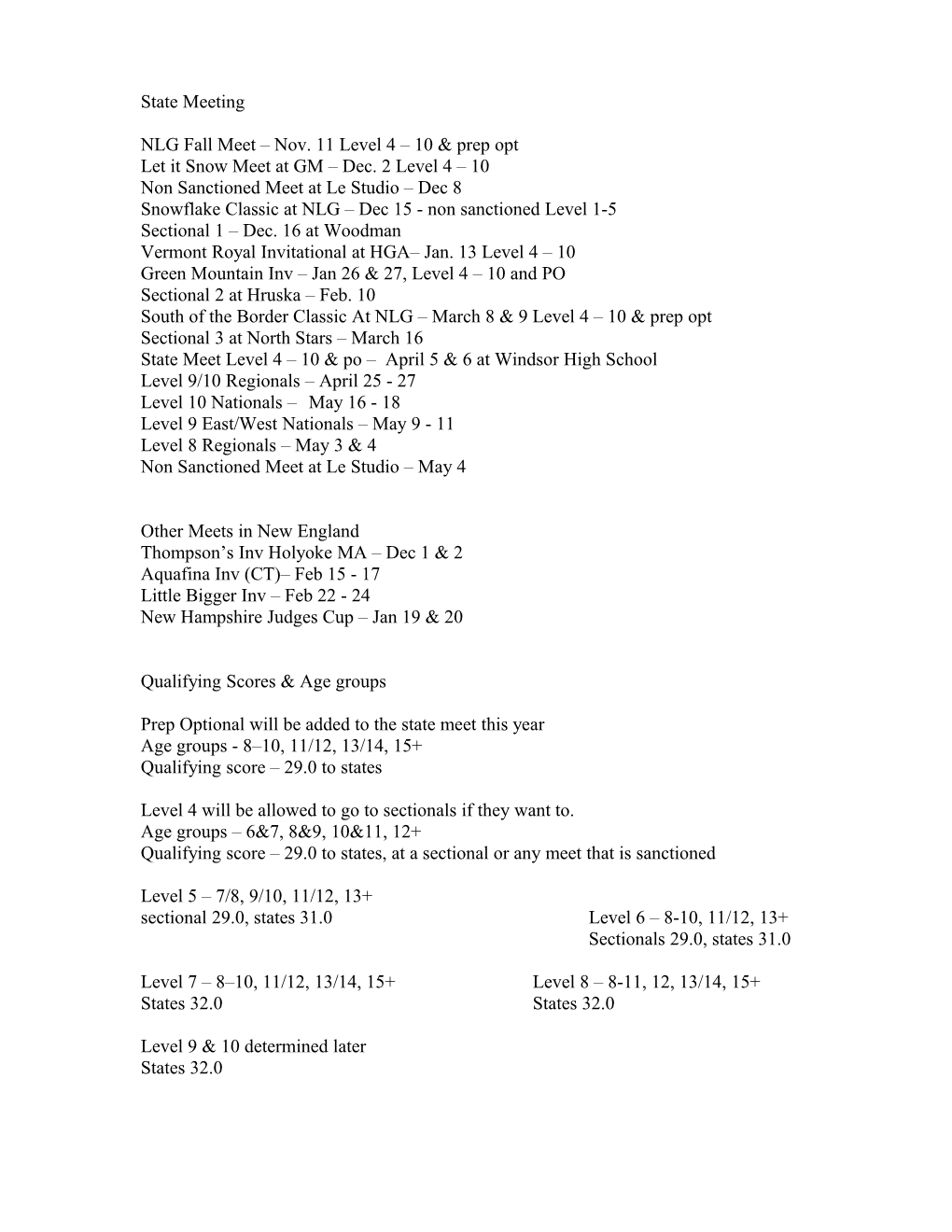 Minutes from State Meeting - September 9, 2001