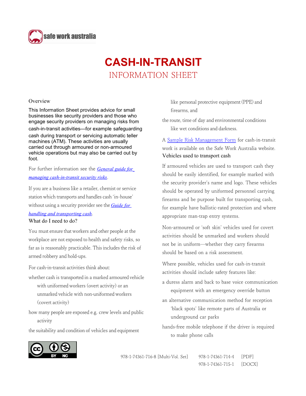 4. Cash-In-Transit Information Sheet