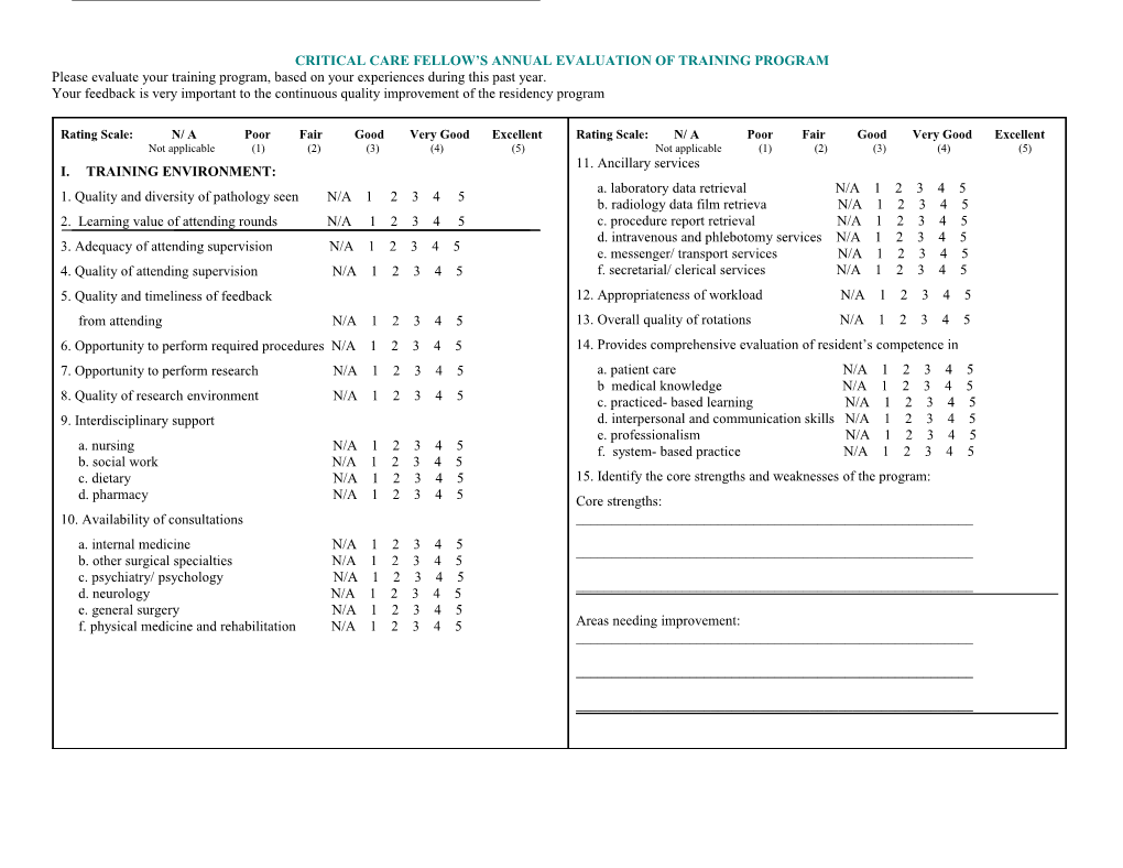 Critical Care Fellow S Annual Evaluation of Training Program