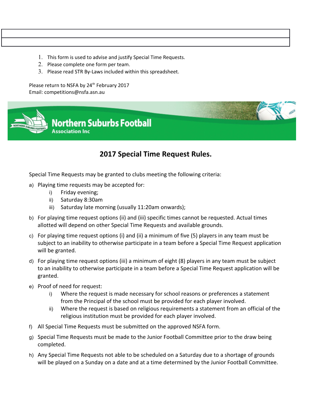 2017 Special Time Request Rules