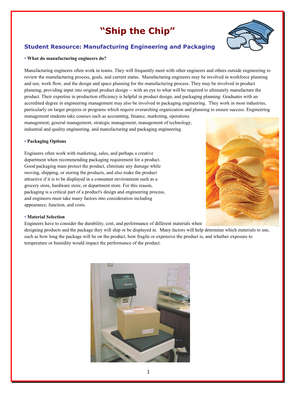 Student Resource: Manufacturing Engineering and Packaging