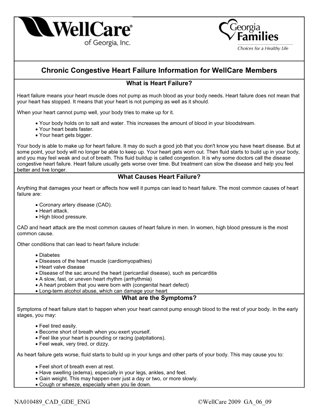 Chronic Congestive Heart Failure Information for Wellcare Members