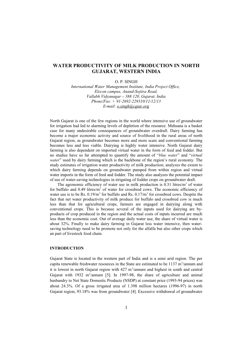 Groundwater-Intensity of North Gujarat S Dairy Industry