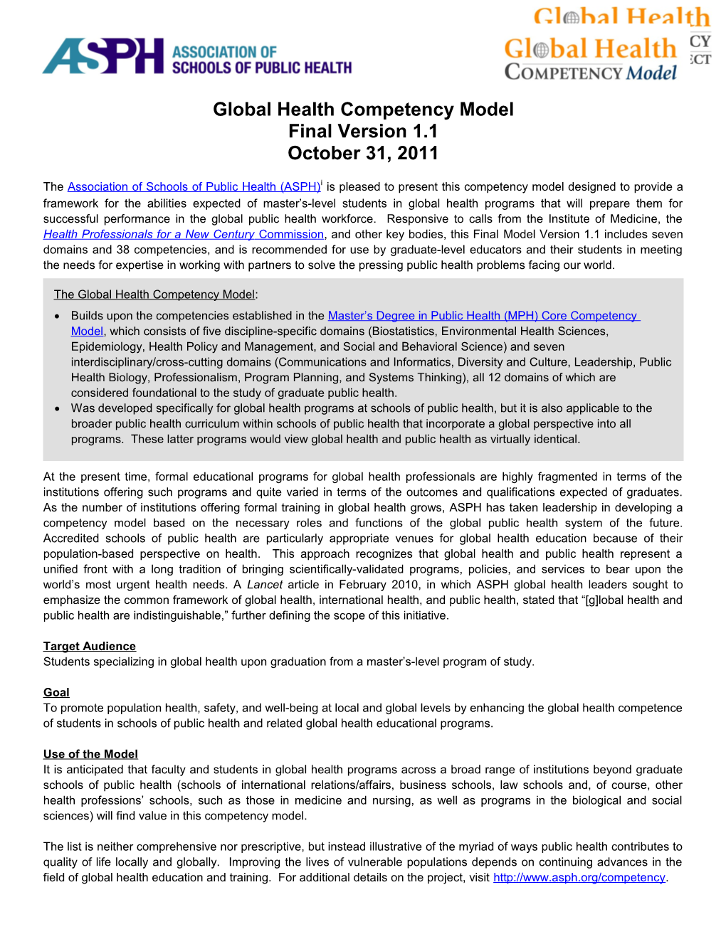 Global Health Competency Model