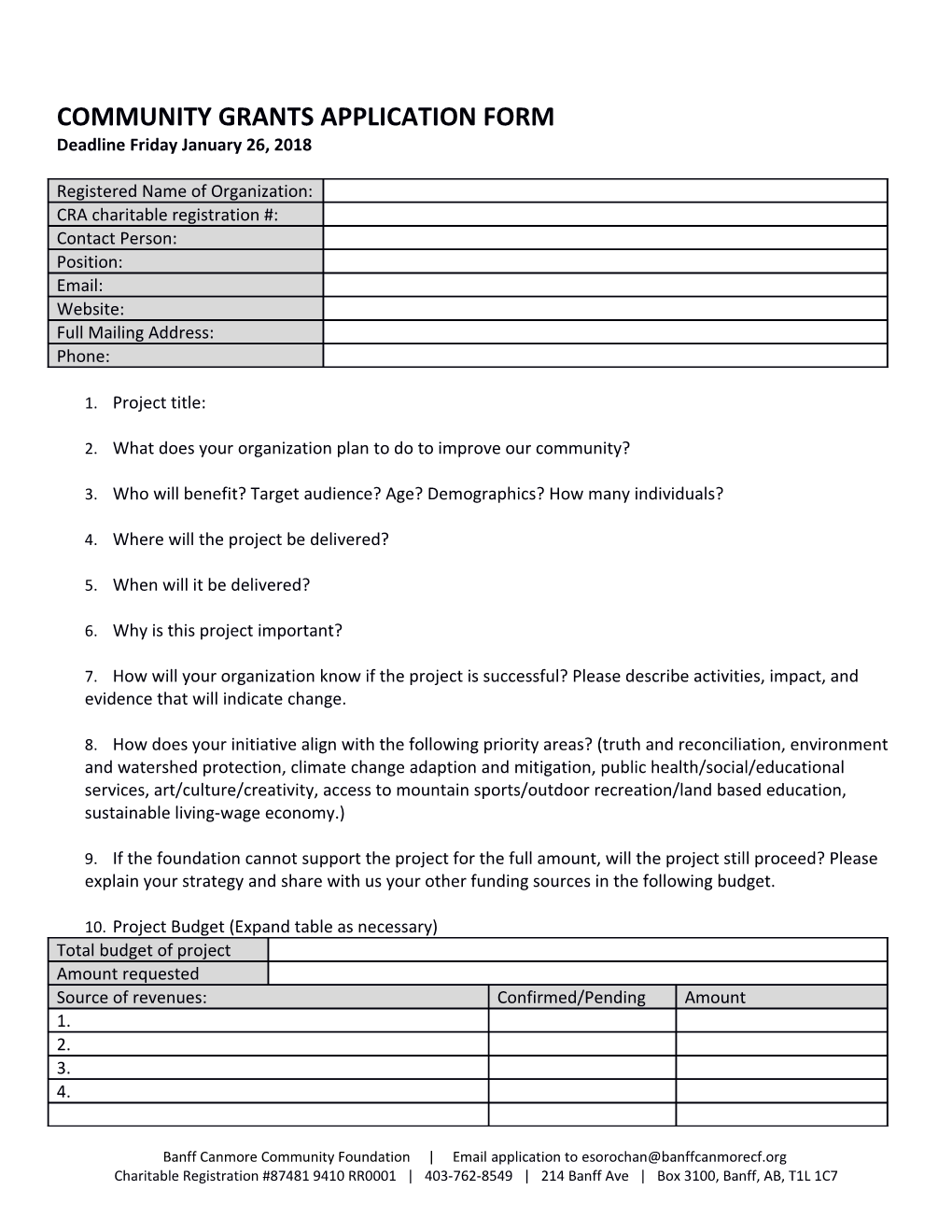 Community Grants Application Form