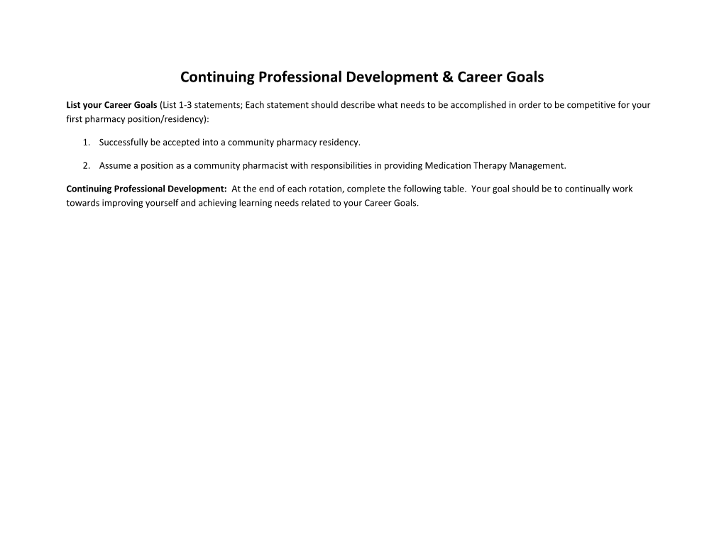 Continuing Professional Development & Career Goals